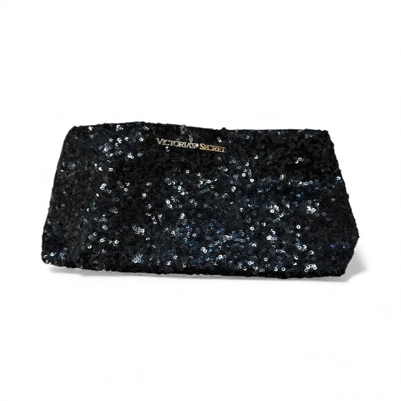 Victorias Secret Black Sequin Clutch Bag With Snap Closure 10.5" X 5" Evening Ac - Picture 2 of 4